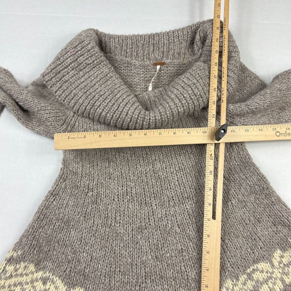 Free People Nordic Fringe Sweater Beige Cowl Neck Winter Cozy Pullover SMALL - Picture 7 of 11